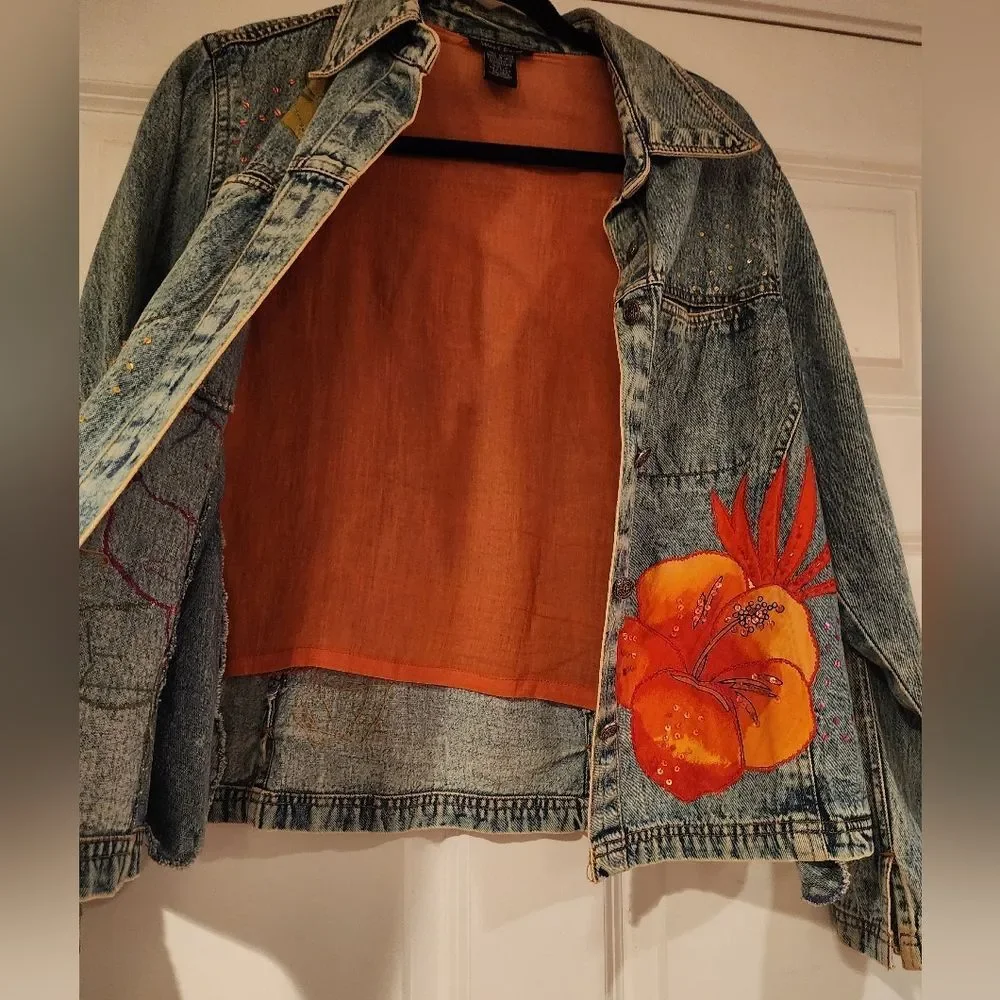 West End vintage cotton floral denim jacket S - Picture 2 of 6